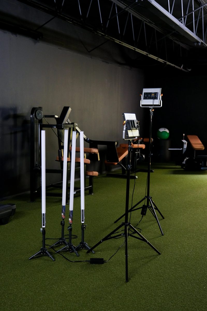 Professional light panels on stands set up on the turf